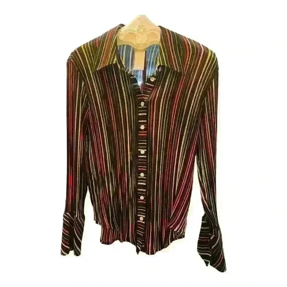 Candela Tops - Candela Vintage Multicolor Striped Button-Up Shirt Unisex Size M